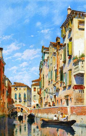 Federico del Campo, Gondolas On A Venetian Canal, Painting on canvas