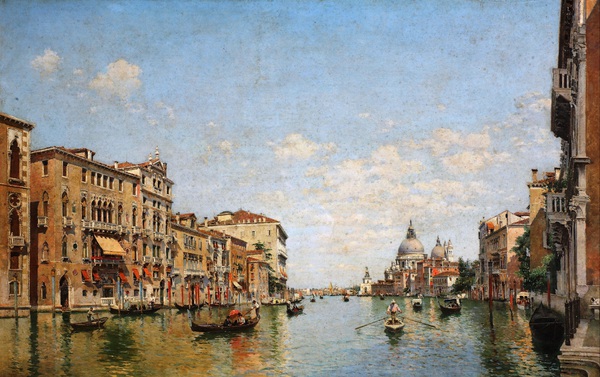 View of the Grand Canal of Venice. The painting by Federico del Campo