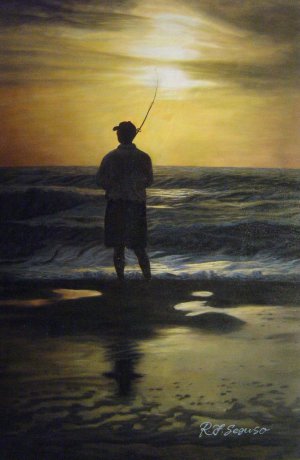 Our Originals, Fishing At Sunset, Painting on canvas