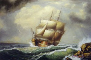 Fitz Hugh Lane, A Merchant Brig Under Reefed Topsails, Art Reproduction