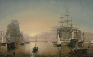 Famous paintings of Ships: Along Boston Harbor
