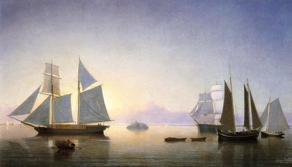 Becalmed Off Halfway Rock. The painting by Fitz Hugh Lane