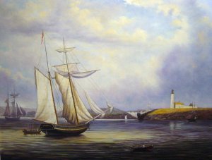 Fitz Hugh Lane, Drying Sails Off Ten Pound Island, Painting on canvas