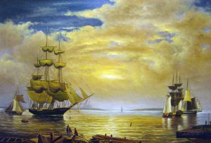 Fitz Hugh Lane, Gloucester Harbor At Sunrise, Painting on canvas