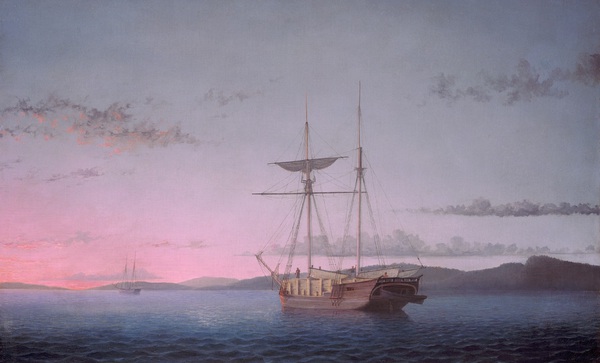 Lumber Schooners at Evening on Penobscot Bay. The painting by Fitz Hugh Lane