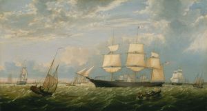 Fitz Hugh Lane, The Golden State Entering New York Harbor, Painting on canvas
