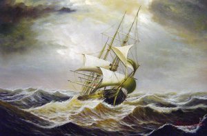Fitz Hugh Lane, Three-Master In Rough Sea, Painting on canvas