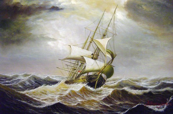 Three-Master In Rough Sea. The painting by Fitz Hugh Lane