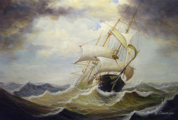 Three-Master In Rough Sea. The painting by Fitz Hugh Lane