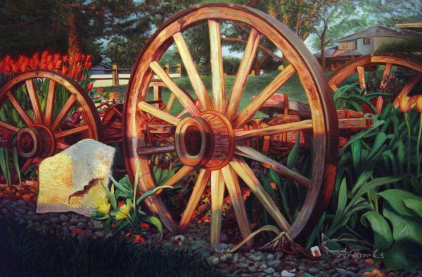 Flower Cart In The Garden. The painting by Our Originals
