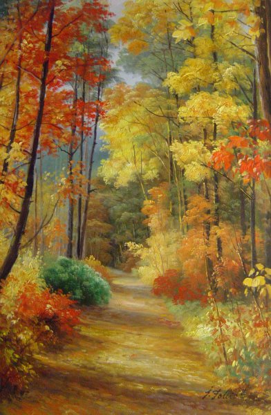 Forest Pathway With Coloful Autumn Leaves. The painting by Our Originals