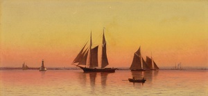Famous paintings of Ships: Sailboats at Sunset