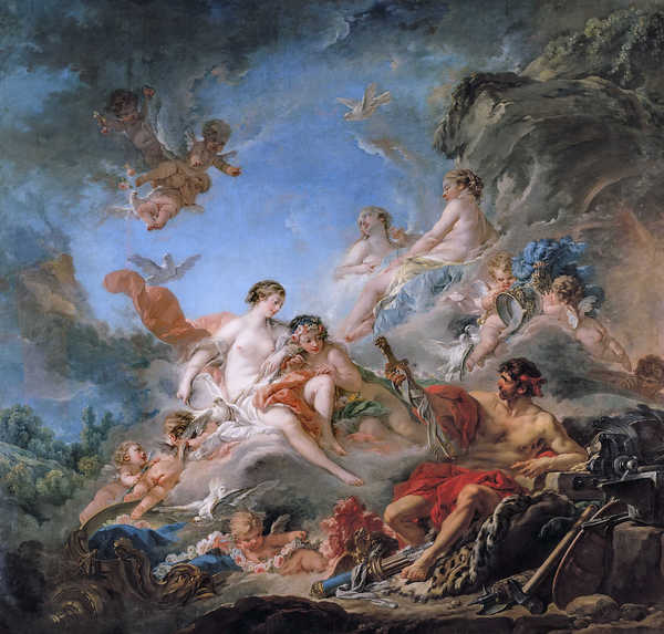 A View of Vulcan Presenting Venus with Arms for Aeneas. The painting by Francois Boucher