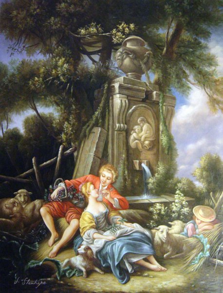 An Autumn Pastoral. The painting by Francois Boucher