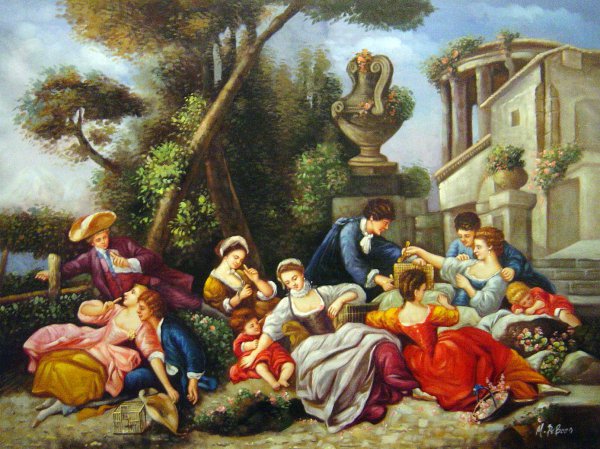 Bird Catchers. The painting by Francois Boucher