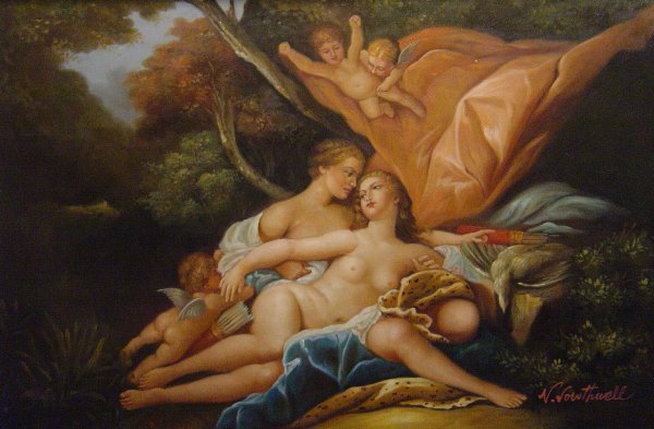 Jupiter In The Guise Of Diana And Callisto. The painting by Francois Boucher