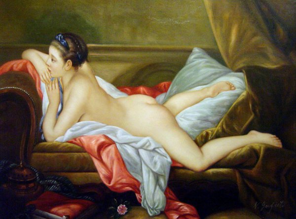Nude On A Sofa-Reclining Girl. The painting by Francois Boucher