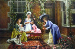 Reproduction oil paintings - Francois Brunery - Admiring The Baby