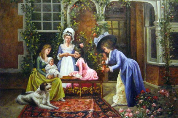 Admiring The Baby. The painting by Francois Brunery