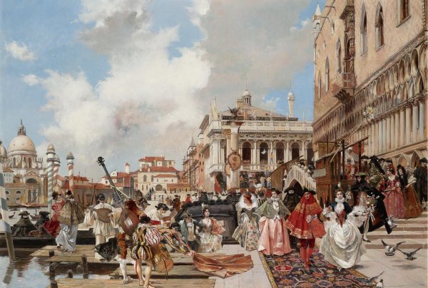 The Carnival, Venice. The painting by Francois Flameng