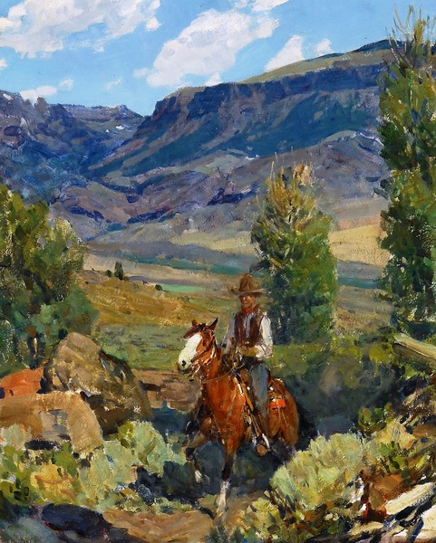 North Fork, Shoshone River, Wyoming. The painting by Frank Tenney Johnson