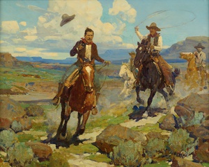 Frank Tenney Johnson, Pursuit of a Cattle Thief, Painting on canvas