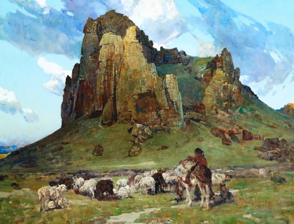 Where Navajos Tend their Flock. The painting by Frank Tenney Johnson