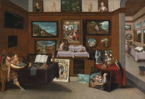 The Interior of a Picture Gallery with Connoisseurs Admiring Paintings