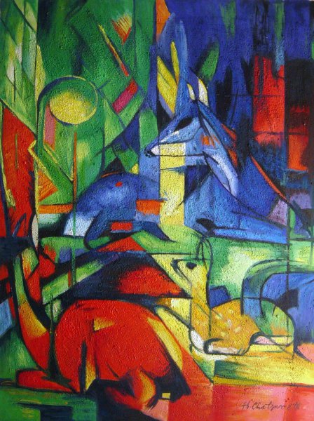 Deer In The Forest. The painting by Franz Marc