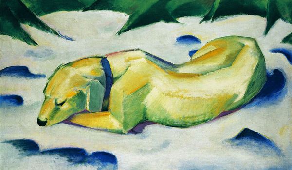 Dog Lying in the Snow. The painting by Franz Marc