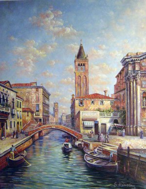 Famous paintings of Waterfront: A Canal In Rio Santa Barnaba, Venice
