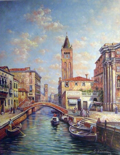 A Canal In Rio Santa Barnaba, Venice. The painting by Franz Richard Unterberger
