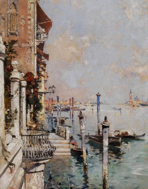 Franz Richard Unterberger, Panoramic View over the Grand Canal, Venice, Painting on canvas