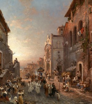 Franz Richard Unterberger, Procession in Naples, Italy, Art Reproduction