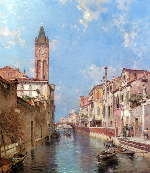 Rio Santa Barnaba, Venice. The painting by Franz Richard Unterberger