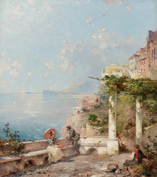 Sorrento on the Bay of Naples, Italy. The painting by Franz Richard Unterberger
