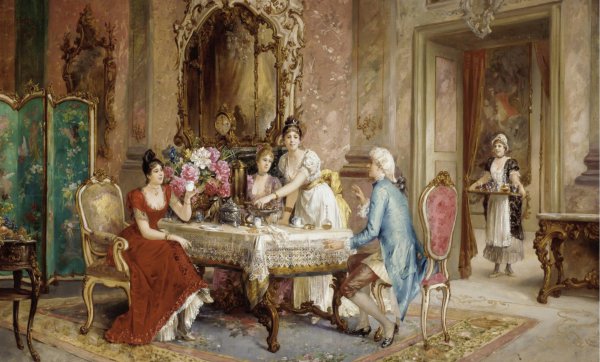 Teatime. The painting by Franz von Persoglia