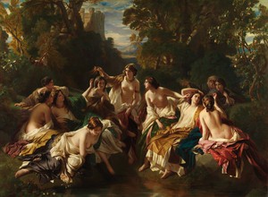 Franz Xavier Winterhalter, A Gathering of the Maids Around Florinda , Painting on canvas