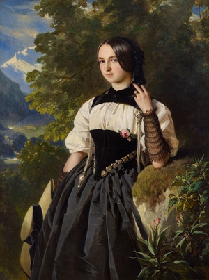Reproduction oil paintings - Franz Xavier Winterhalter - Portrait of a Swiss Girl from Interlaken