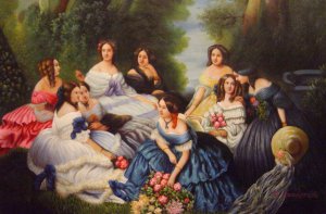 Portrait Of Empress Eugenie Surrounded By Her Maids Of Honor, Franz Xavier Winterhalter, Art Paintings