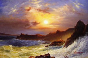 Famous paintings of Waterfront: A Coast Scene, Mount Desert