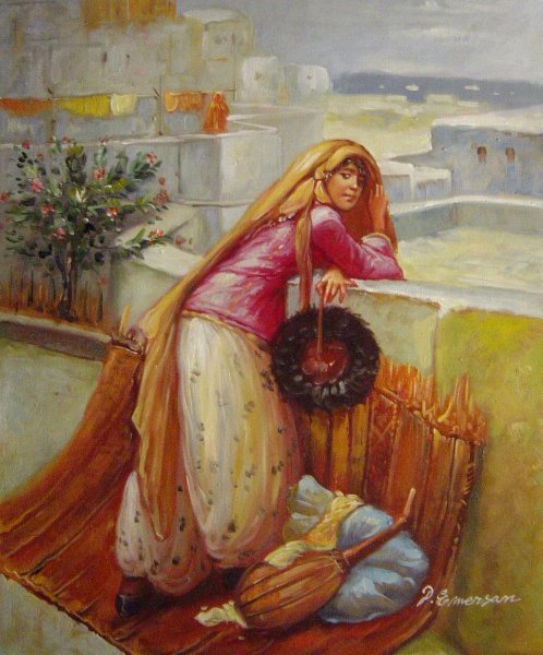 On The Terrace. The painting by Frederick Arthur Bridgeman