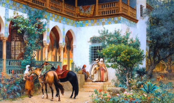A North African Courtyard. The painting by Frederick Arthur Bridgman