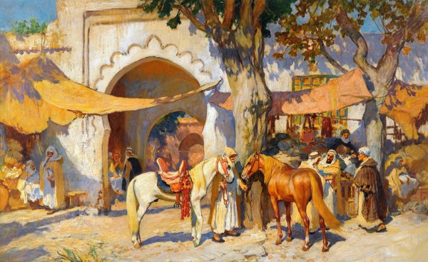 By the City Gate. The painting by Frederick Arthur Bridgman