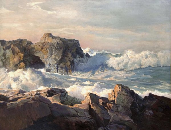 A Rocky Coast and Sea. The painting by Frederick Judd Waugh