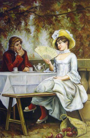 Famous paintings of Cafe Dining: Autumn-Tea In The Garden