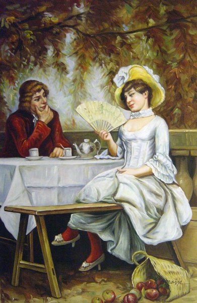 Autumn-Tea In The Garden. The painting by Frederick Kaemmerer