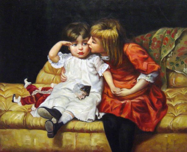 The Consolation-Two Girls with Broken Doll. The painting by Frederick Morgan