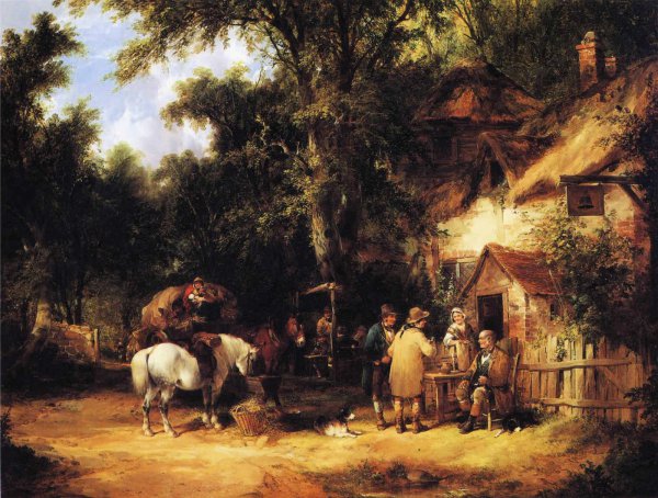 At the Bell Inn, Cadnam, New Forest. The painting by Frederick William Hulme