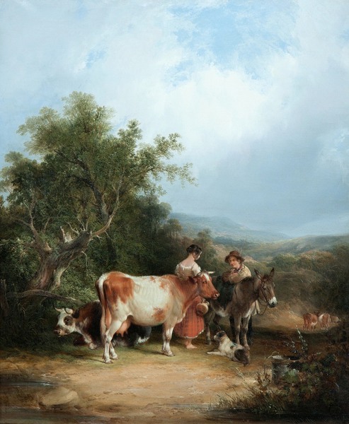 By-lane in the New Forest. The painting by Frederick William Hulme